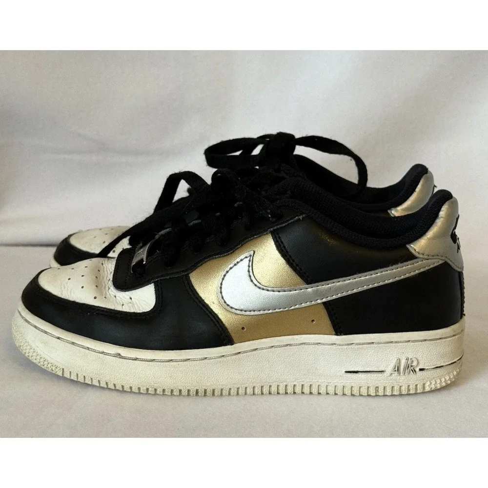 Nike Air Force 1 Low GS Black Metallic Gold Silver HV0937-010 Kids Size 3.5Y